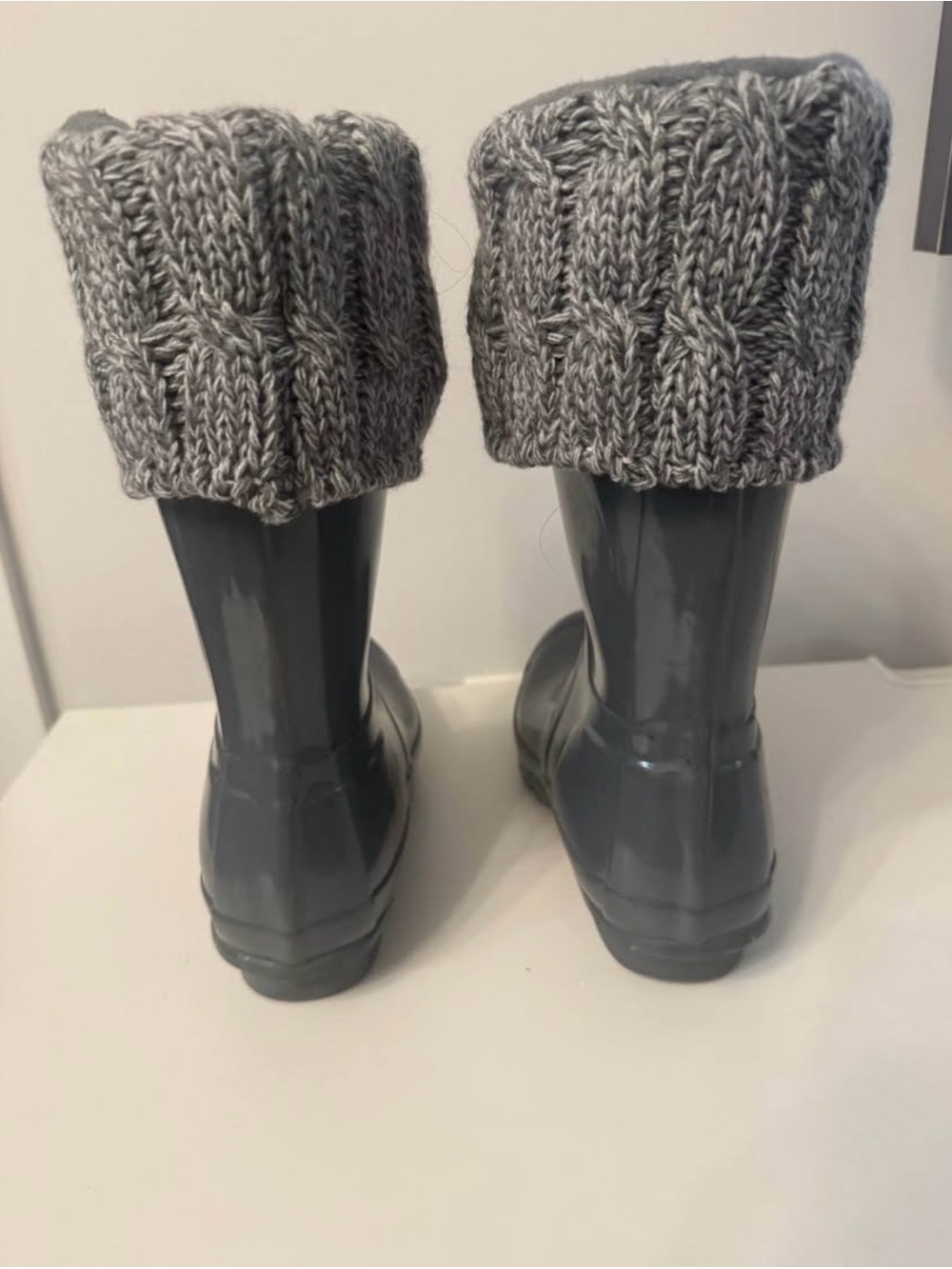 Hunter Original Short Rain Boots Gray + Knit Cuff Socks | Women’s Size 8 - Picture 2 of 6